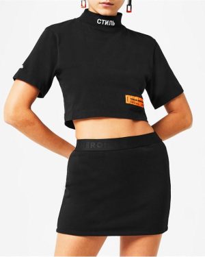 HERON PRESTON Ctnmb Turtleneck Crop Top - Black