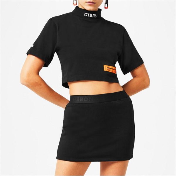 HERON PRESTON Ctnmb Turtleneck Crop Top - Black