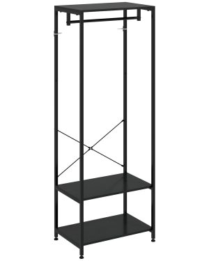 HOMCOM Coat Rack - 2-in-1 Clothes Stand with Shoe Storage for Hallway - Black | TJ Hughes