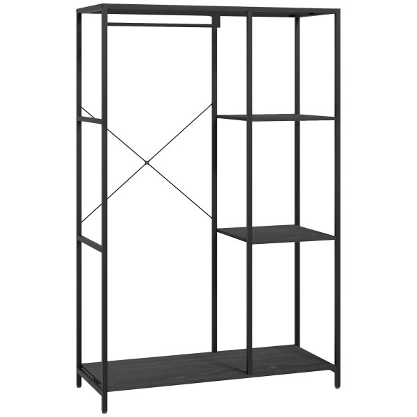 HOMCOM Coat Rack Stand with Hanging Rail and Storage Shelves for Hallway Black | TJ Hughes