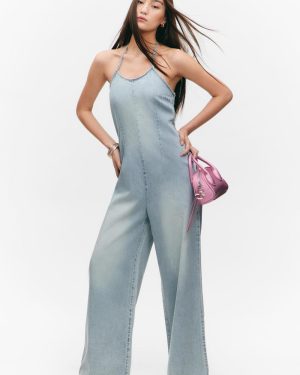 Halter Neck Denim Jumpsuit