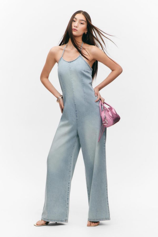 Halter Neck Denim Jumpsuit
