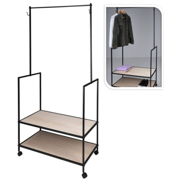 H&S Collection Coat Rack with 2 Hooks Metal Bedroom Garment Rack Coat Shelf