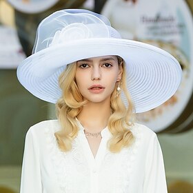 Hats Fiber Bowler / Cloche Hat Bucket Hat Floppy Hat Wedding Tea Party Elegant Wedding With Floral Pure Color Headpiece Headwear