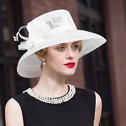 Hats Flax Fiber Bowler / Cloche Hat Bucket Hat Sun Hat Wedding Tea Party Elegant Wedding With Feather Bowknot Headpiece Headwear