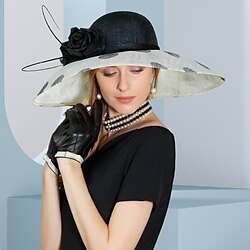 Hats Flax Sun Hat Sinamay Hat Wedding Tea Party Elegant Wedding With Feather Polka Dot Headpiece Headwear