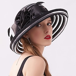Hats Headwear Organza Bucket Hat Fedora Hat Straw Hat Casual Holiday Cocktail Royal Astcot Retro Elegant With Feather Flower Headpiece Headwear
