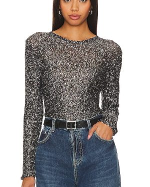 Hayley Menzies Sequin Knit Top in Metallic Silver. Size M, S, XL, XS.