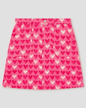 Heart Print Denim Skirt Pink
