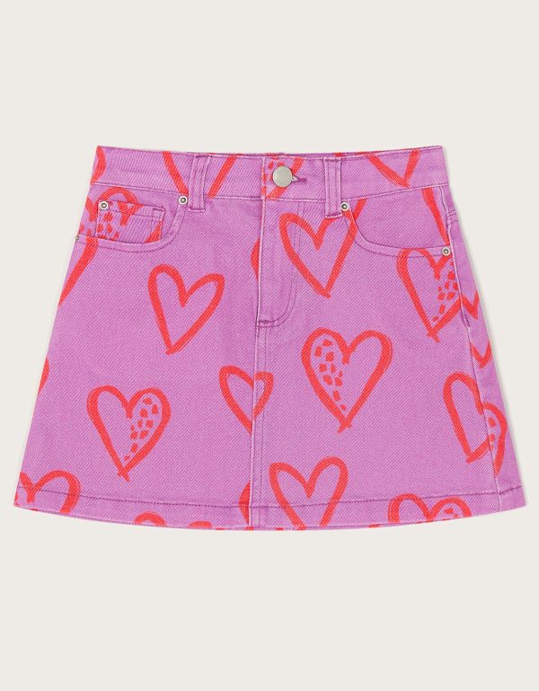 Heart Print Denim Skirt Purple