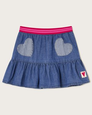 Heart Ruffle Denim Skirt Blue