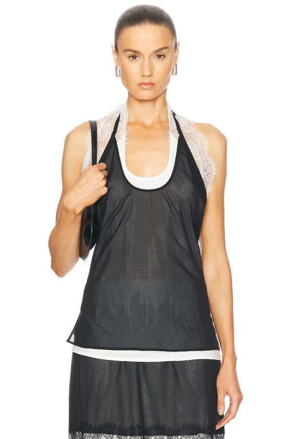 Helmut Lang Lace Camisole Top in Black - Black. Size L (also in S, XS).