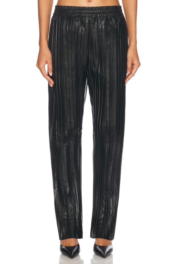 Helmut Lang Pleated Leather Pant in Black - Black. Size M (also in S, XS).