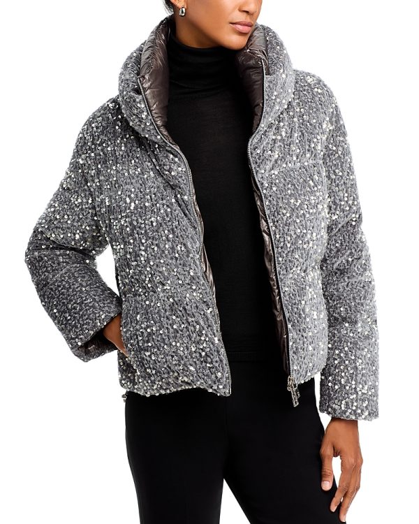 Herno Quilted Velvet Paillettes Puffer Jacket