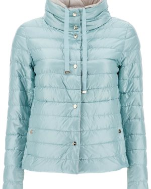 Herno Short Puffer Jacket In Ice Blue Nylon With Metal Buttons