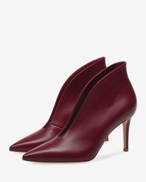 High Heel Booties Burgundy Pointed Toe Stiletto Heel Ankle Boots