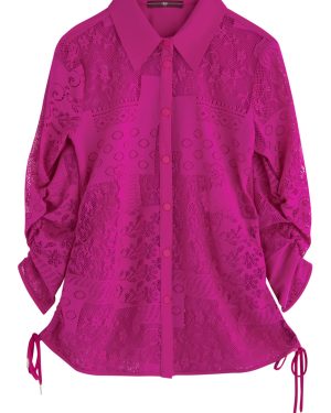 High Pronounce Ruched Lace Shirt - Dark Pink - 46 (UK14 / L)