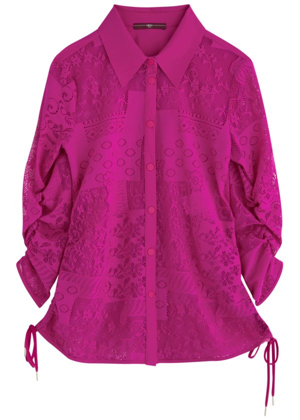 High Pronounce Ruched Lace Shirt - Dark Pink - 46 (UK14 / L)