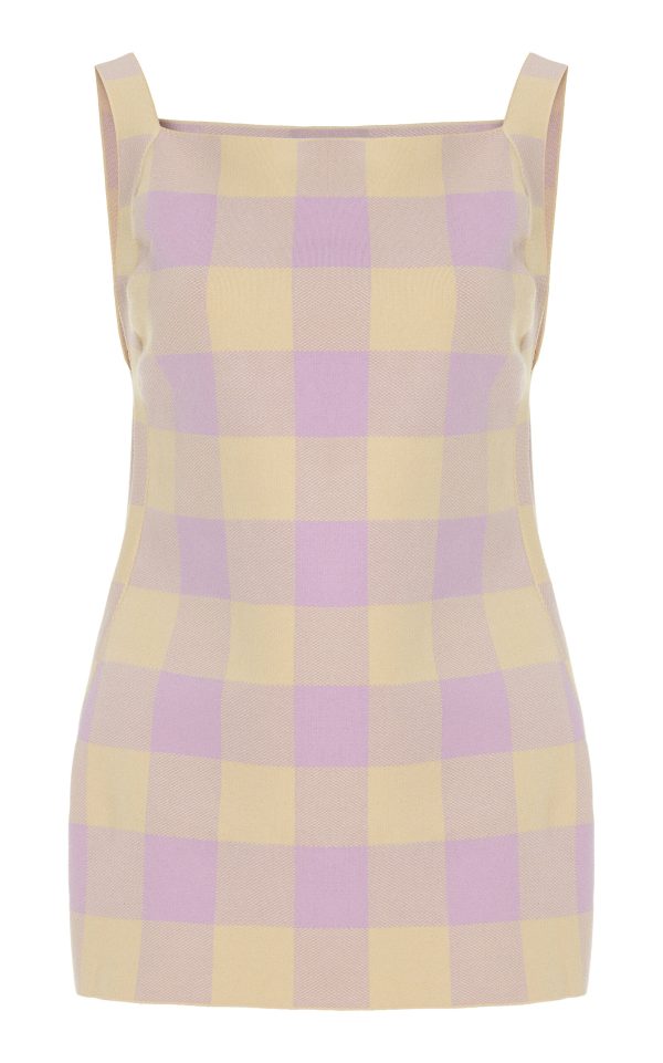 High Sport - Asher Gingham Cotton-Blend Knit Apron Top - Purple - L - Moda Operandi