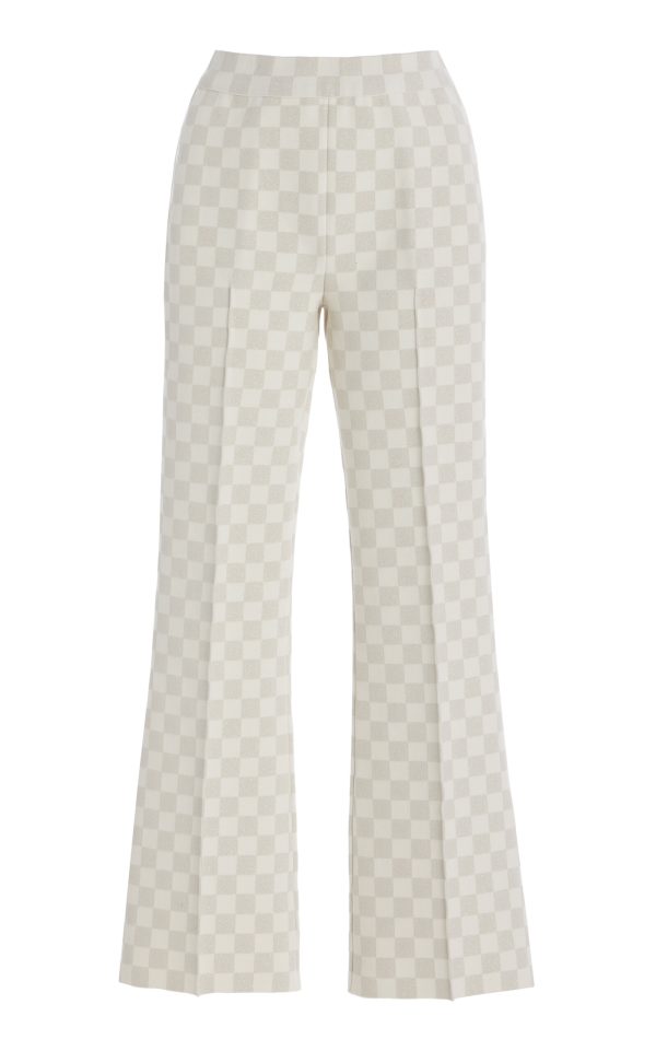 High Sport - Exclusive Kick Checked Stretch-Cotton Knit Cropped Flared Pants - Ivory - XL - Moda Operandi