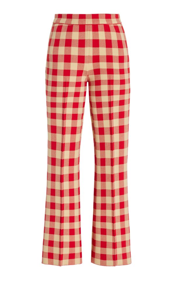 High Sport - Exclusive Kick Gingham Stretch-Cotton Knit Cropped Flared Pants - Red - XL - Moda Operandi