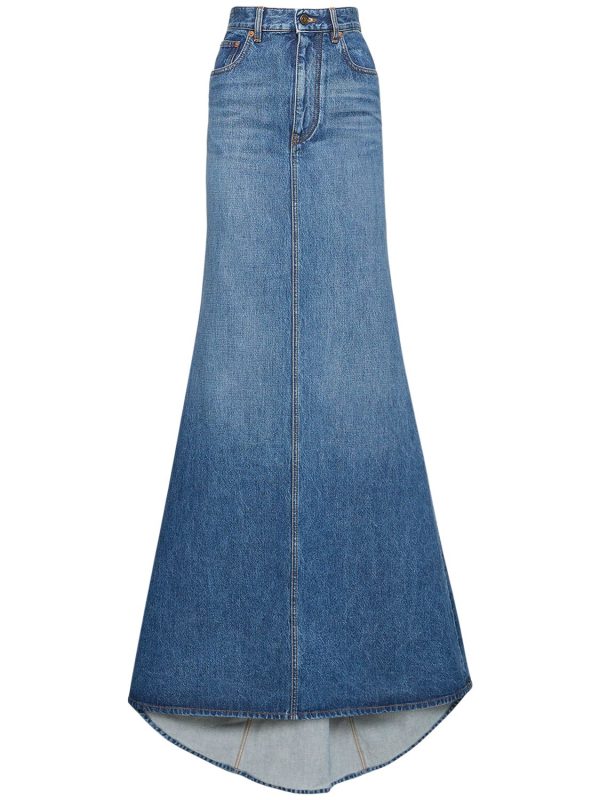 High Waist Denim Long Skirt
