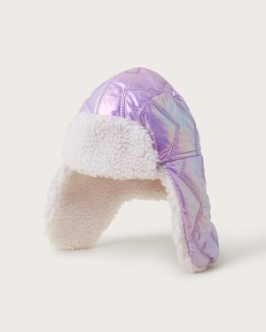 Holographic Fleece Trapper Hat Purple