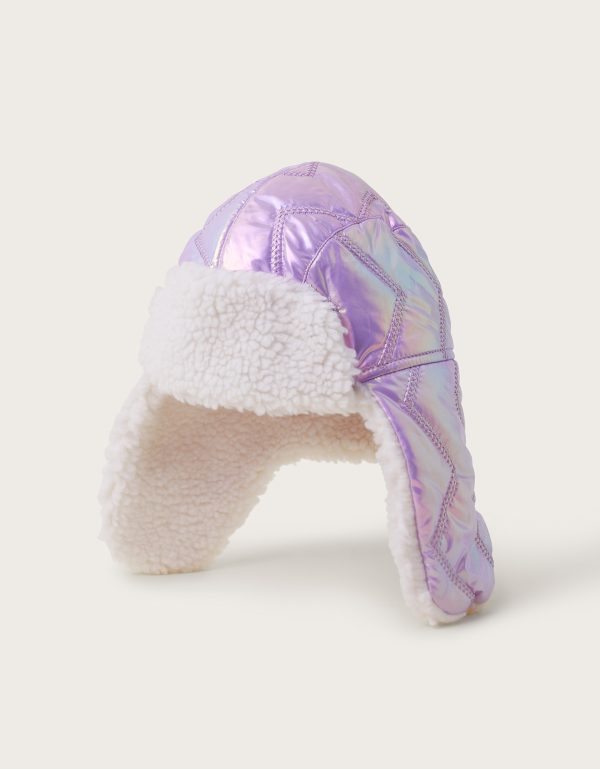 Holographic Fleece Trapper Hat Purple