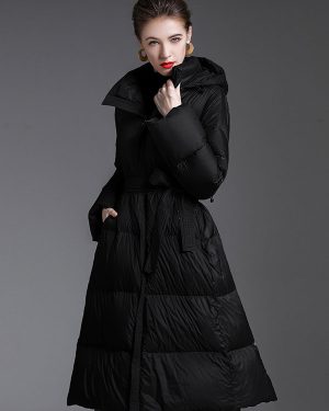 Hooded Down Coat Purple Long Puffer Winter Outerwear For Women