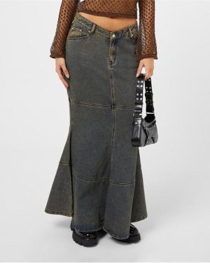 House Of Sunny Tulip Denim Skirt - Brown