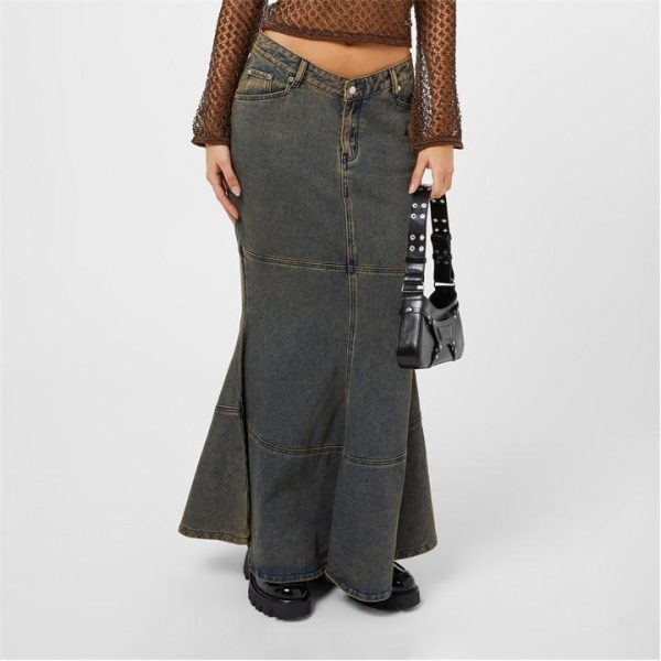 House Of Sunny Tulip Denim Skirt - Brown