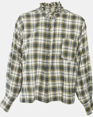 Isabel Marant Etoile Green Tartan Check Cotton Ruffled Blouse S