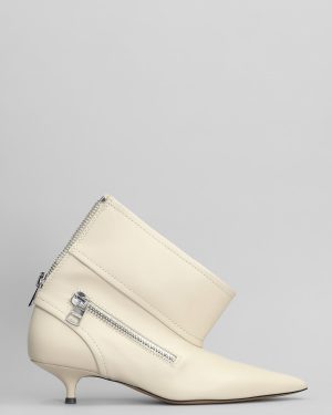 J. W. Anderson Biker Kitten Heel Low Heels Ankle Boots In Beige Leather