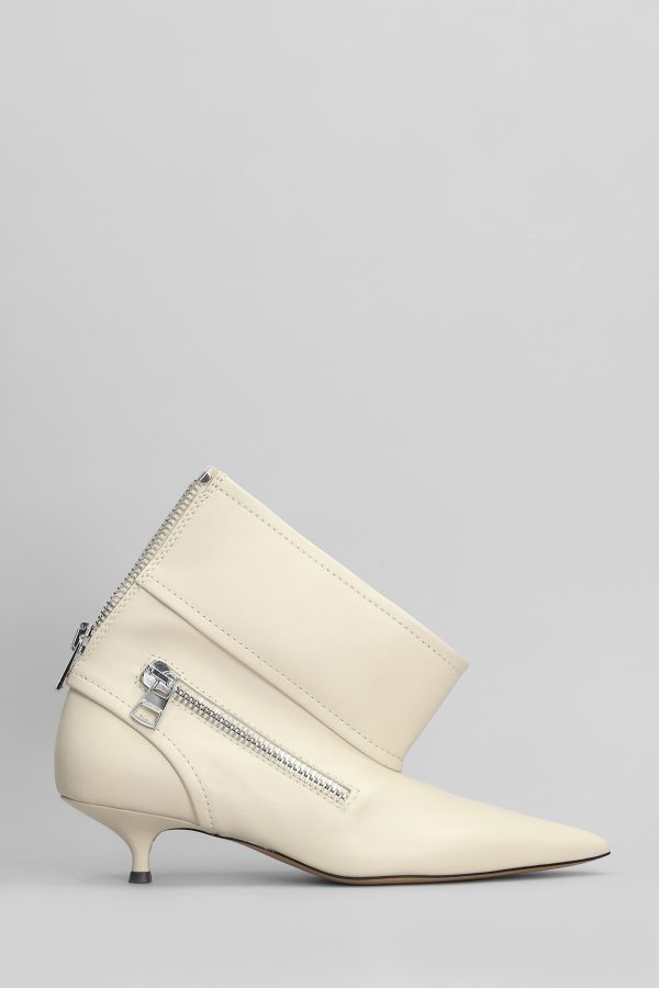 J. W. Anderson Biker Kitten Heel Low Heels Ankle Boots In Beige Leather