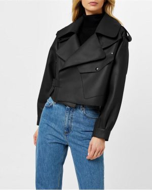 JANE AND TASH Oversized Leather Jacket - Black