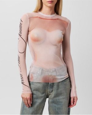 JEAN PAUL GAULTIER Long Sleeve Mesh Top - Pink