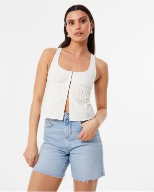 Jack Wills Broderie Corset Top - White