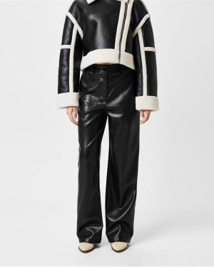 Jack Wills Faux Leather Straight Leg Trousers - Black