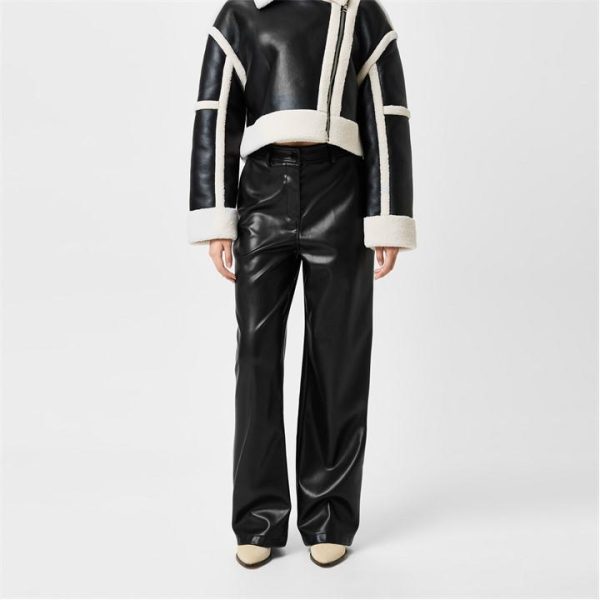 Jack Wills Faux Leather Straight Leg Trousers - Black