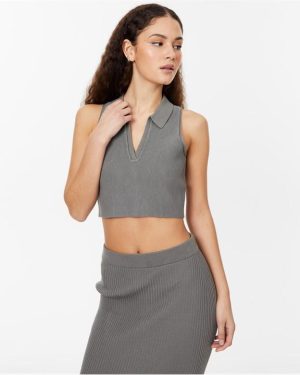 Jack Wills Knitted Polo Crop Top - Green