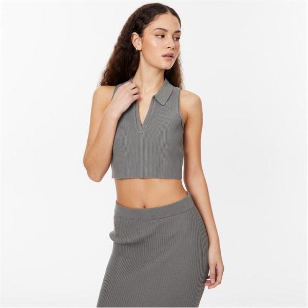 Jack Wills Knitted Polo Crop Top - Green
