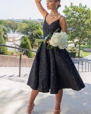 Jacquard Sleeveless A-line Midi Dress - Black by Goddiva