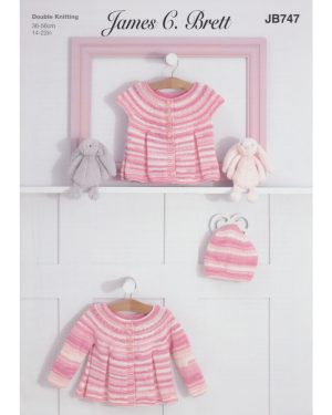 James Brett JB747 DK Knitting Pattern Baby Pleated Cardigans & Hat