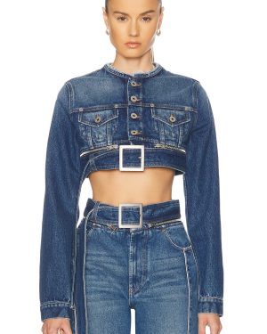 Jean Paul Gaultier Super Cropped Denim Jacket in Vintage Blue - Blue. Size XS (also in ).