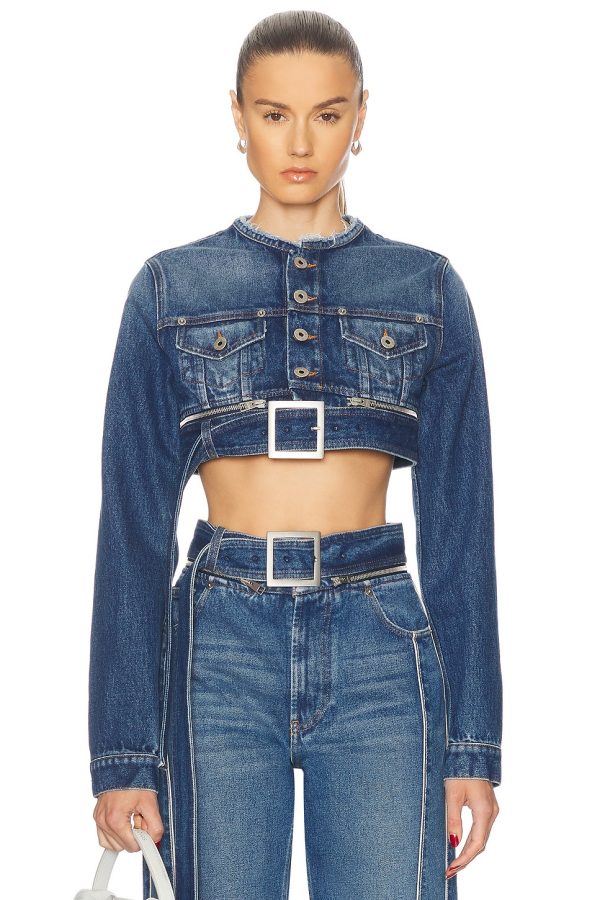 Jean Paul Gaultier Super Cropped Denim Jacket in Vintage Blue - Blue. Size XS (also in ).