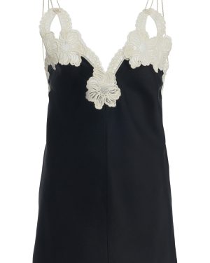 Jil Sander - Embroidered Crepe Satin Tank Top - Black - EU 36 - Moda Operandi