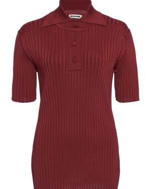 Jil Sander - Ribbed-Knit Polo Top - Red - EU 36 - Moda Operandi