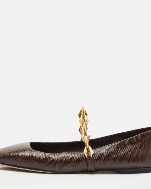 Jimmy Choo Burgundy Lizard Embossed Leather Tilda Ballet Flats Size 40