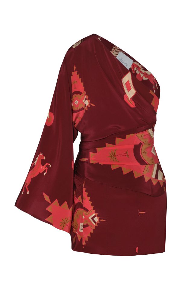 Johanna Ortiz - Hidden Oasis Asymmetric Silk Mini Dress - Burgundy - US 8 - Moda Operandi