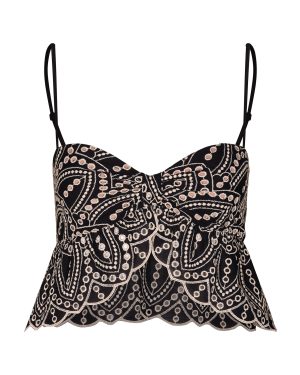 Johanna Ortiz - Lunch Date Embroidered Cotton-Blend Crop Top - Black/white - US 6 - Moda Operandi